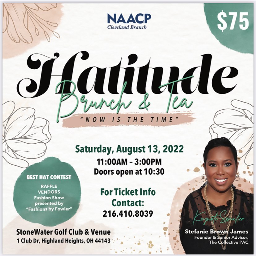 We’re less than 1 month away from our annual Hatitude Brunch & Tea with @stefbrownjames from @collectivepac 
🫖
Collective Pac is our nation’s largest political action consortium with a phenomenal mission to build Black political power by electing and supporting African American officials! 
🫖
Join us for a day of uplifting, networking and raising awareness!
🫖
Purchase your ticket 🎟 
Grab your hat 👒 
Meet us there! 😀

#ohioevents
#naacpcleveland
