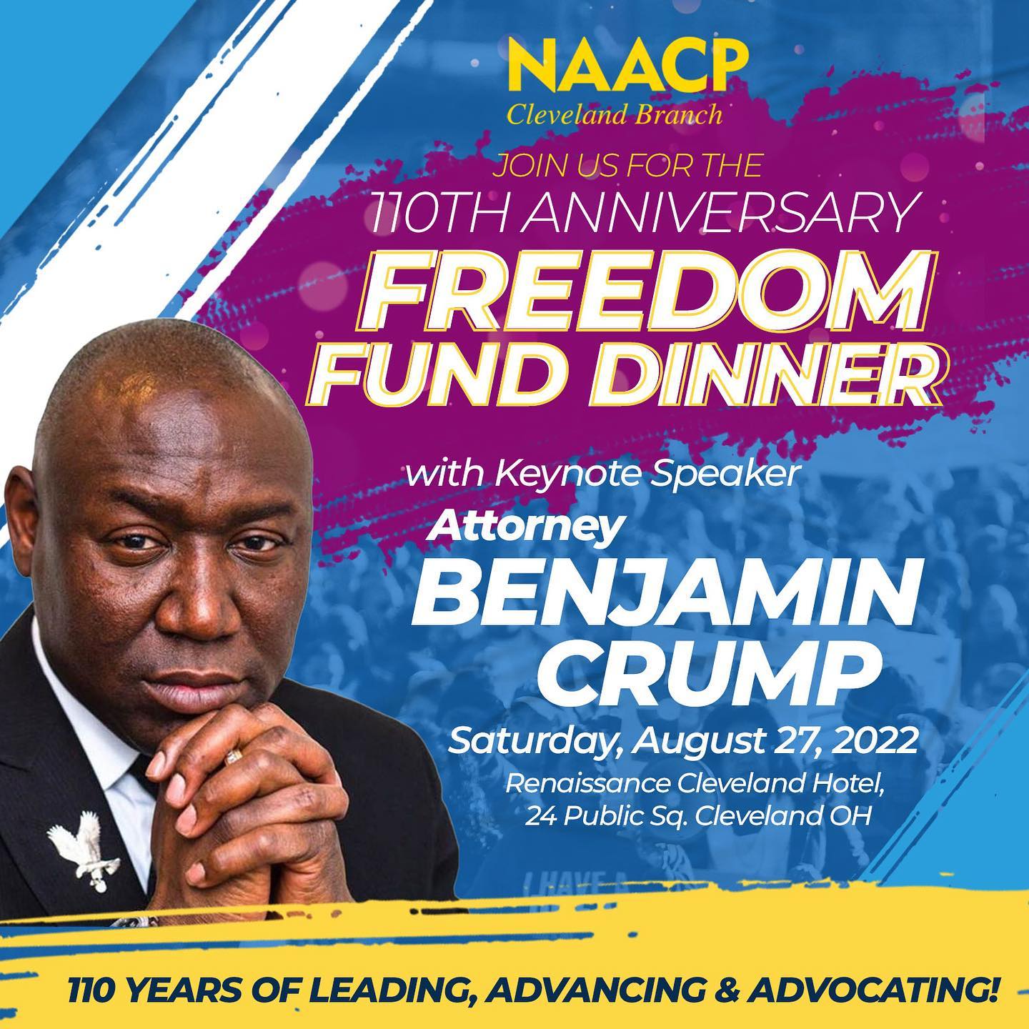 110 Years of Leading, Advancing, and Advocating. 

@attorneycrump is a great friend to the NAACP and we are honored to have him bring the keynote address at our dinner on Saturday, 8/27 at 6pm. 

Sponsorship and Ads are still available. 

Individual tickets available for purchase beginning 7/30.

#NAACP #BlackLivesMatter #Civil